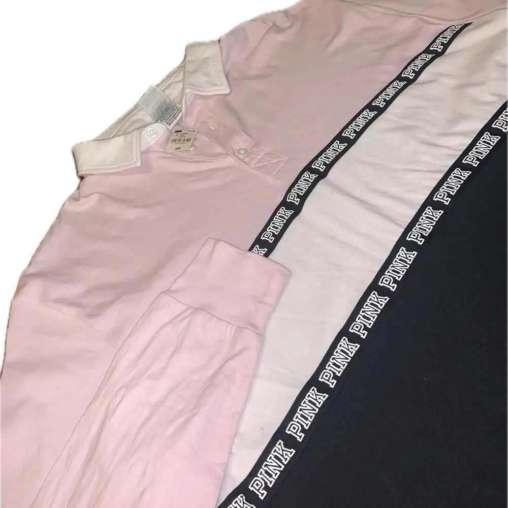 PINK Victoria's Secret Pink Black Long Sleeve Collar Rugby Shirt Retired! M - Image 2
