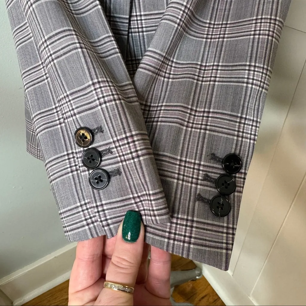 Banana Republic Long & Lean Grey & Lilac Glen Plaid Wool Blazer Jacket Size 6 - Image 10