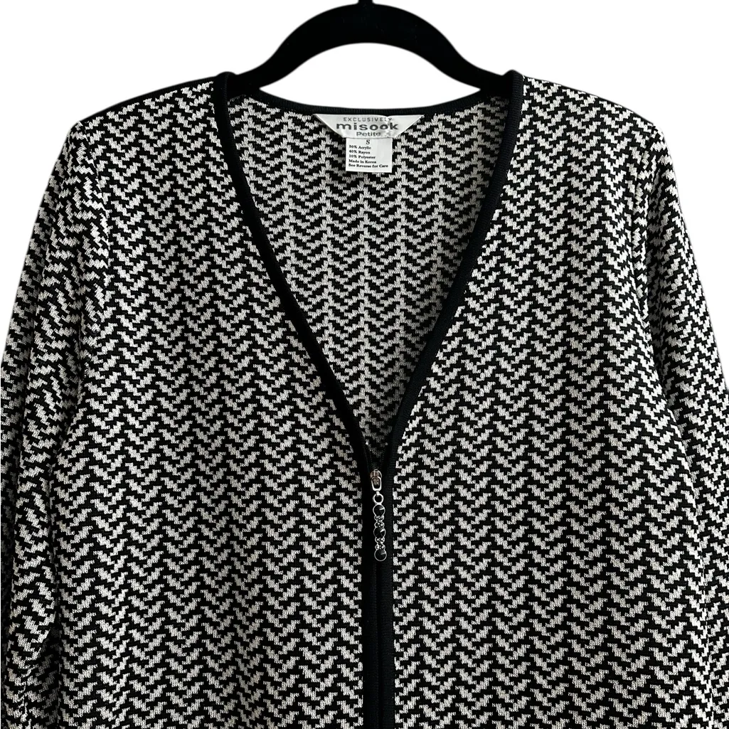 Exclusively Misook V-Neck Cardigan Zip Up Jacket Black Size Small Petite - Image 2