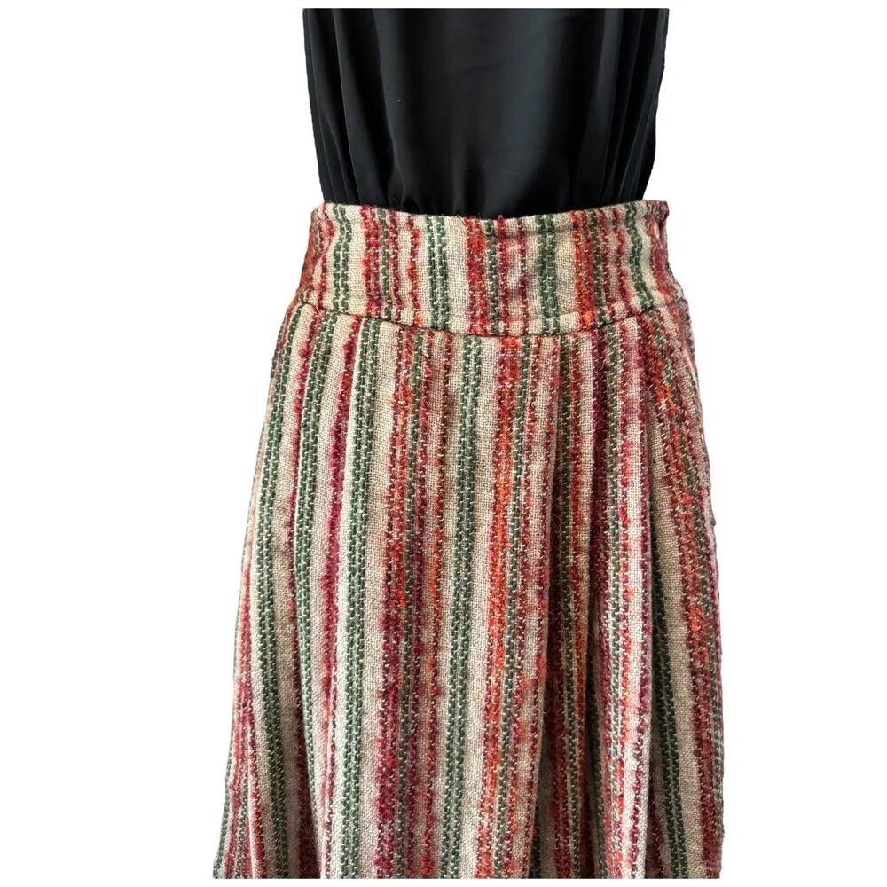 high waisted pleated boucle striped midi skirt size small Red - Image 5