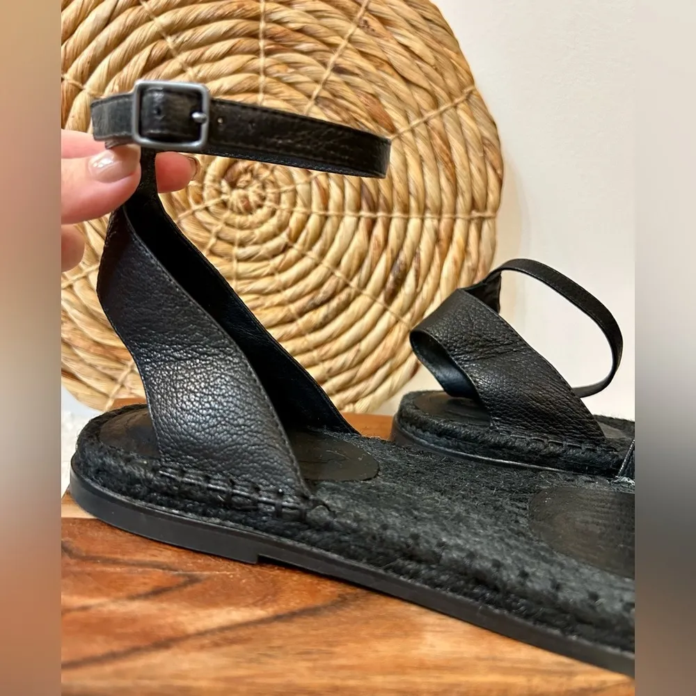 Mike Tumbled Leather Espadrille Sandals in Black Size 11 - Image 7