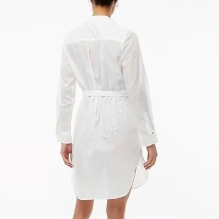 J. Crew White Button Down Shirt Dress Tie Waist Sheer Linen Blend Size S - Image 10