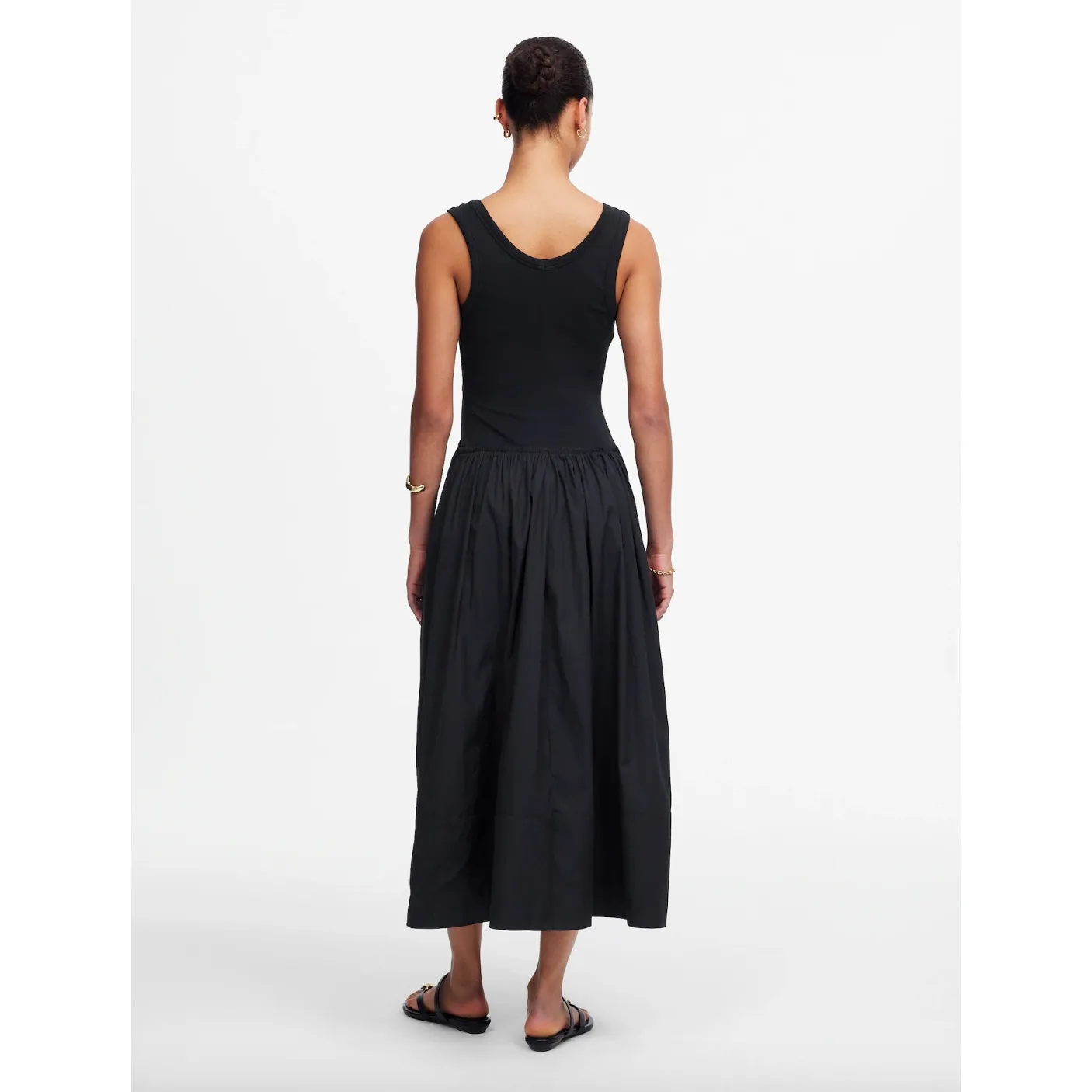 NEW Madewell Mixed Poplin Scoopneck Maxi Dress Cotton A Line Minimalist Black S - Image 4