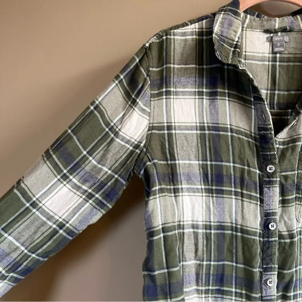 ✨ Aerie Women’s Green Plaid Button Down Shirt XS - Image 5