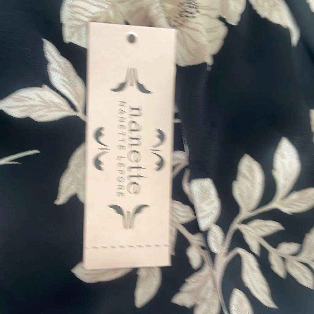 Nanette Lepore Black & Cream Floral print high low smocked dress NWOT - Image 4