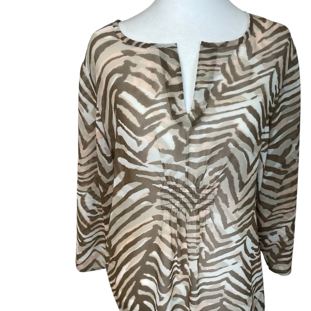 Chicos Lorena Jazzy Jungle‎ Tunic Size 2 US Large Animal Print Sheer 3/4 Sleeves - Image 2