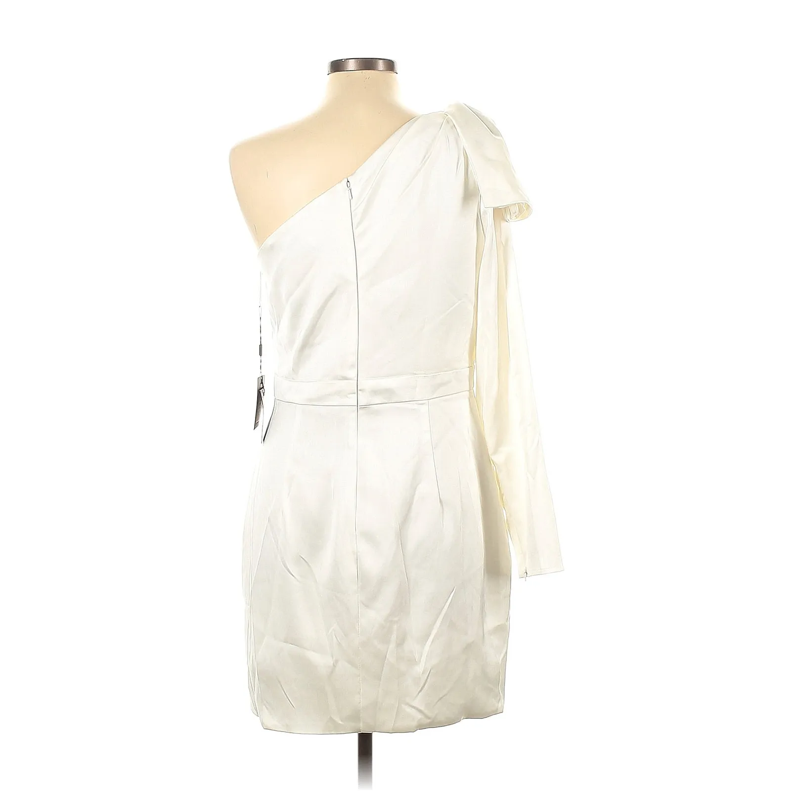 Leena Mac Duggal White One Shoulder Long Sleeve‎ Satin Mini Dress Size 10 - Image 7