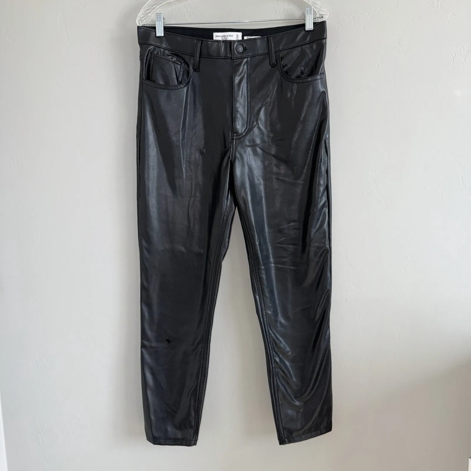 90s Abercrombie & Fitch The Skinny High Rise Vegan Leather Black Pants Sz 31/12 - Image 3