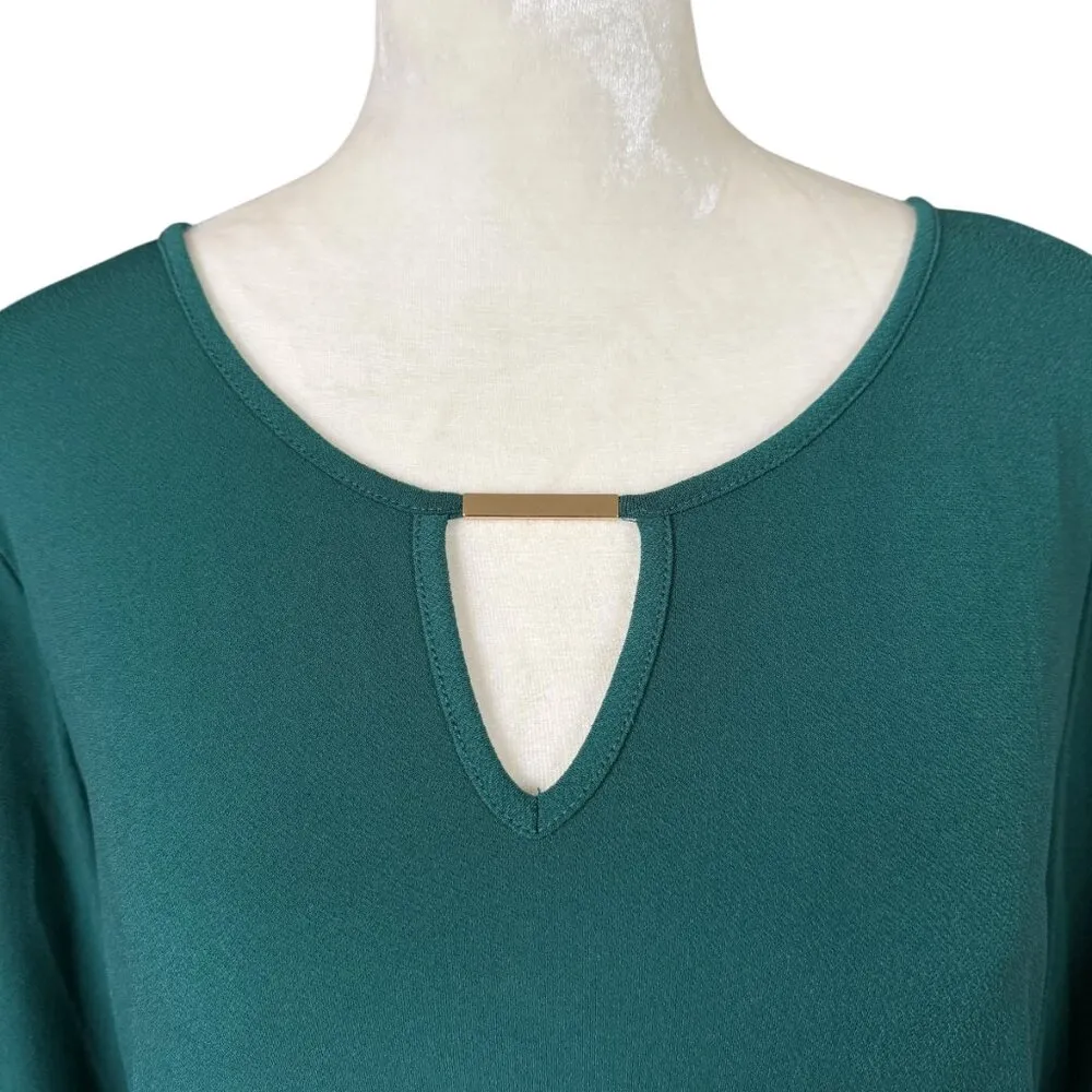 Thalia Sodi green long sleeve stretchy pullover blouse criss cross back size L - Image 5