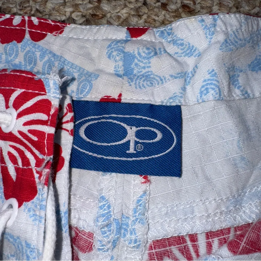 Vintage OP cotton floral summer beach swim shorts medium - Image 4