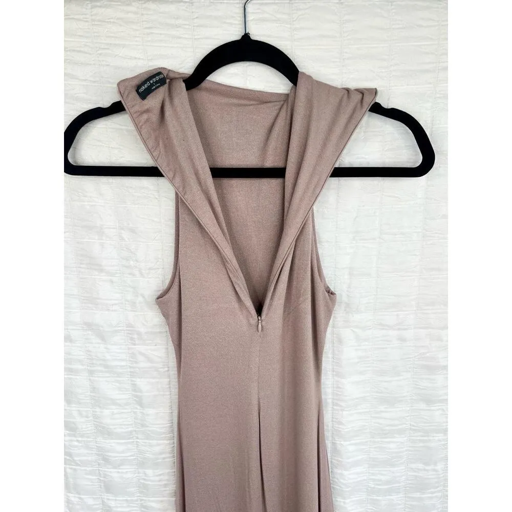 Naked Wardrobe Beige Brown High Neck Sleeveless Fitted Maxi Dress Size Small - Image 10