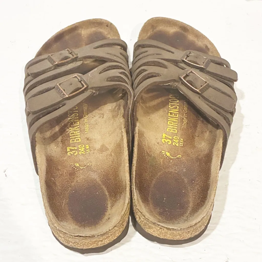 Birkenstock Grenada Softbed Leather Womens 6 Brown Suede Sandals with Buckles - Image 4