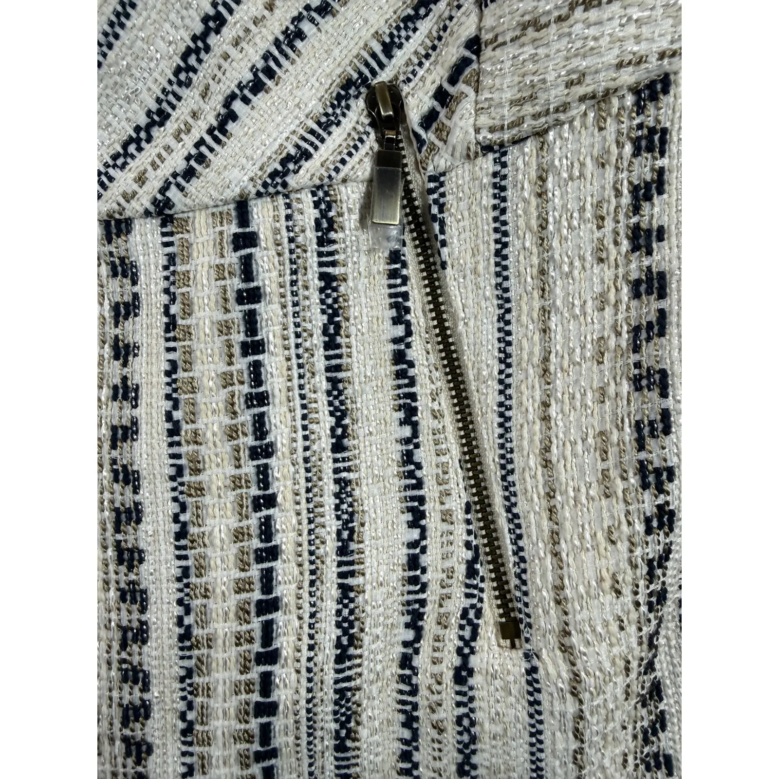 Chicos Textured Knit Zipper Front Jacket Women Large Ivory Career Striped Tweed - Image 13