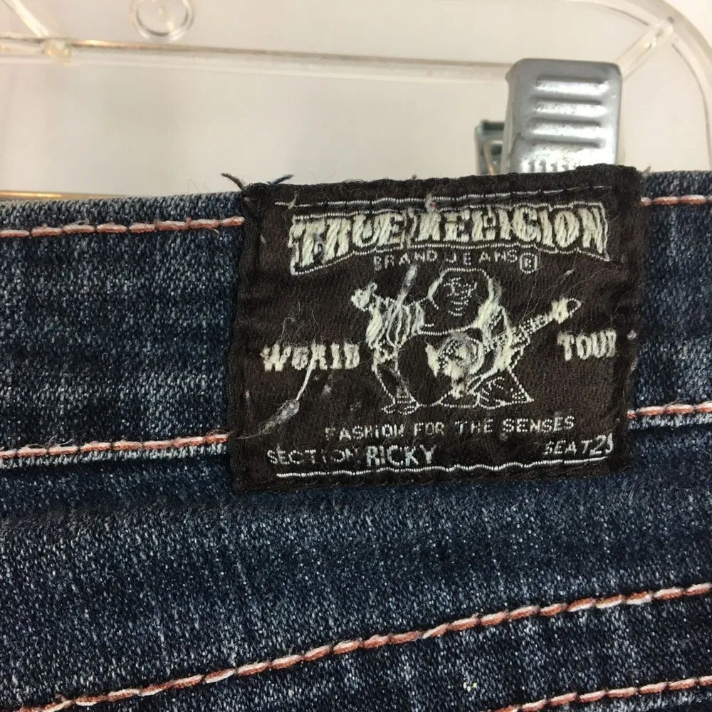 True Religion Ricky Pleather Jewel Embellished Straight Leg Jeans 29 - Image 9