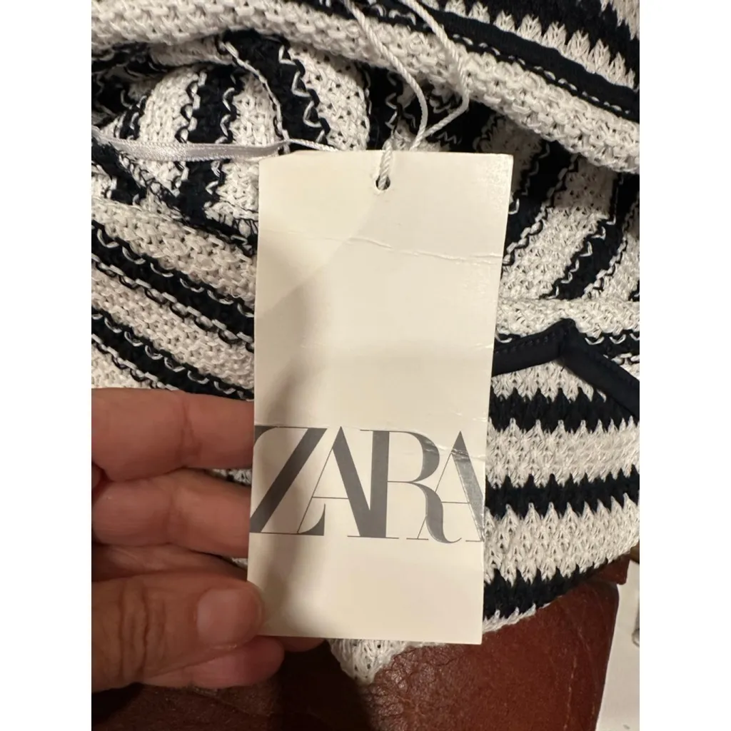 Women's ZARA Black and White Striped Knit Midi Dress M - Image 5