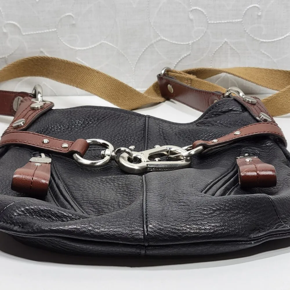 Vintage B Makowsky Pebbled Leather Crossbody Womens Black Bridle Buckle Logo - Image 10