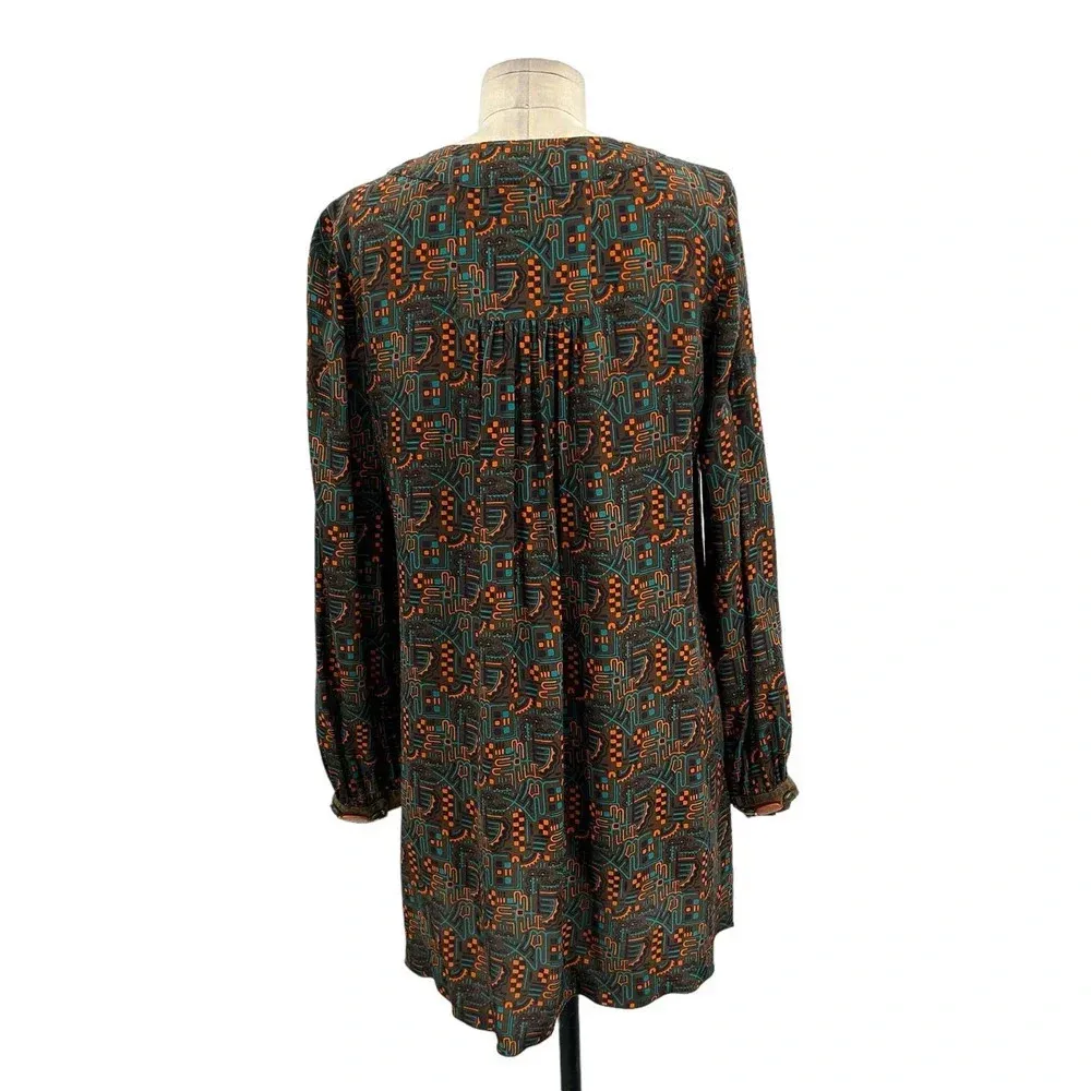 Anna Sui Tunic Top Dress Beaded Abstract Long Sleeve Brown‎ Orange Green Size 6 - Image 5