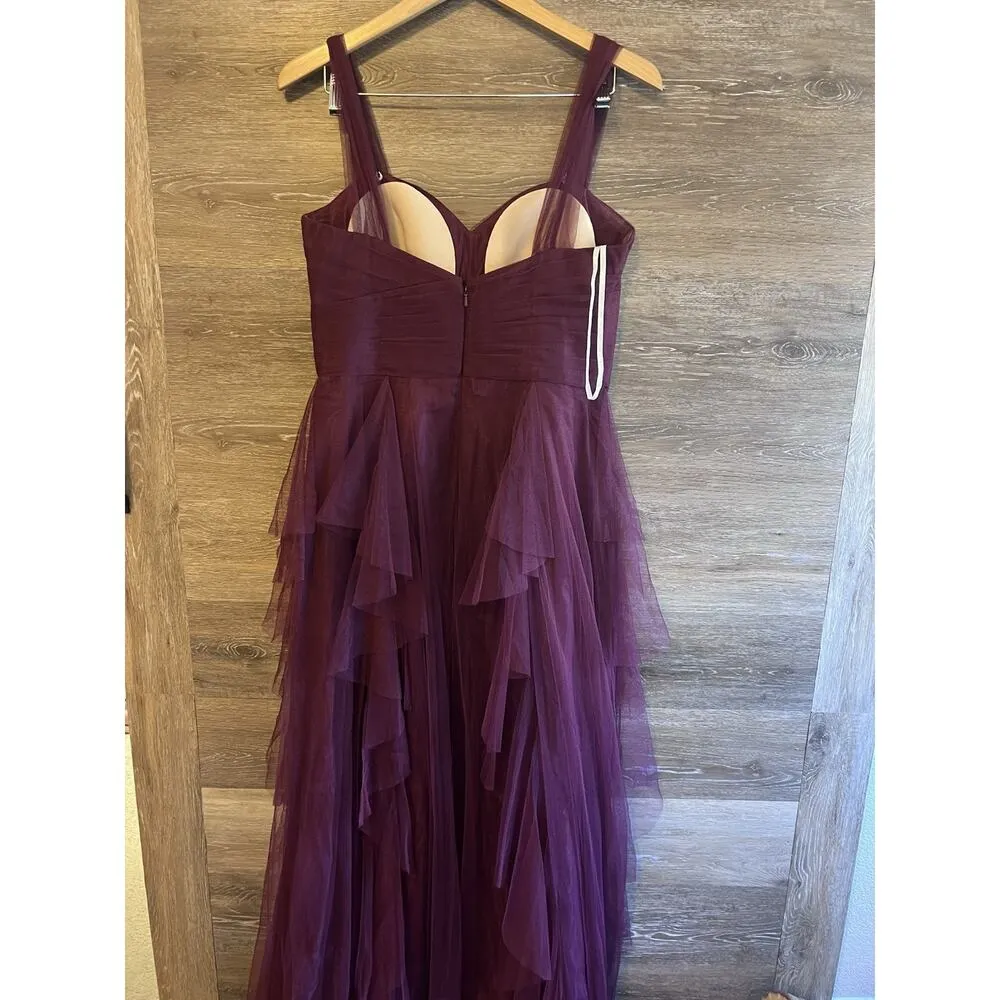 WTOO Watters Bridesmaid Dress Burgundy Sz 10 XL Tule Tiered Bobbinet Chiffon New - Image 6