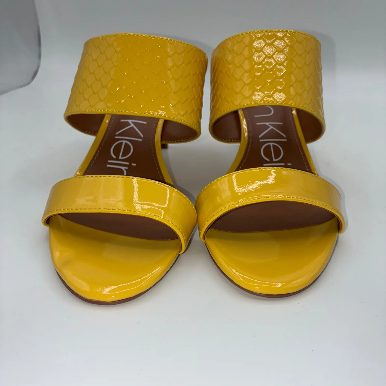 Calvin Klein Cecily Patent Women 6M Yellow Patent Leather Snake Embossed Mules - Image 6