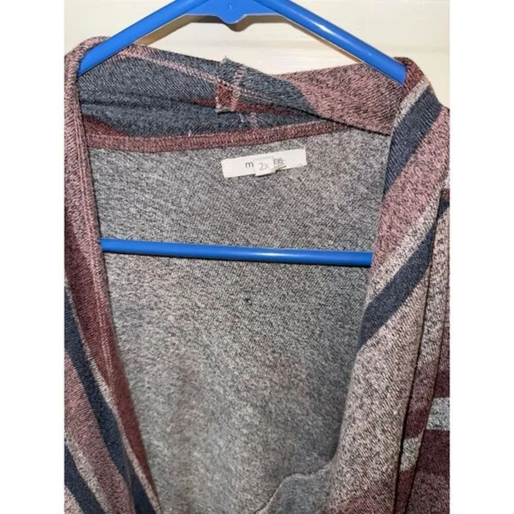 Maurices Cozy Striped Open Front Cardigan‎ Sweater in Mauve and Navy Size 2X - Image 3