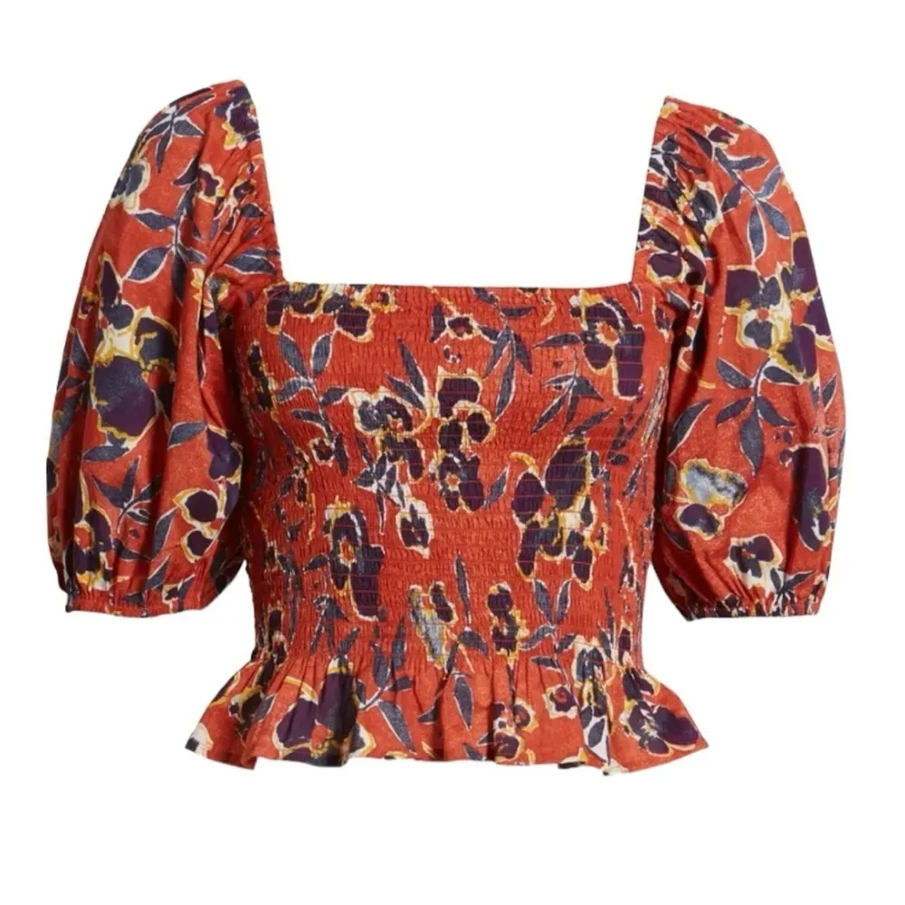 BP Floral Print Smocked Crop Top Puff short sleeves cotton blend Sz 1XL - Image 4