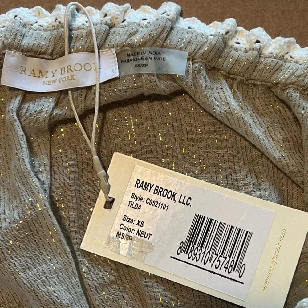 Ramy Brook Tilda strapless tube top cover gold lurex and crochet hem, XS, NWT - Image 3