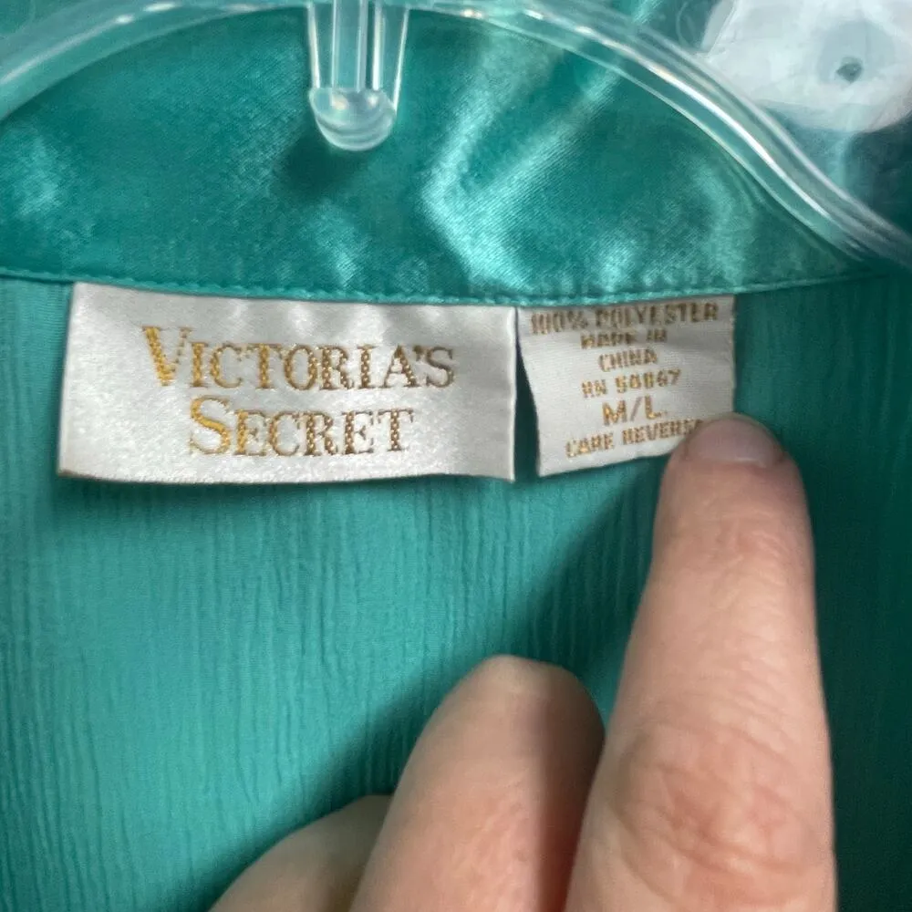 Victorias Secret Gold Label Vintage Sleep Shirt Size M/L Button Down Aqua Green - Image 3