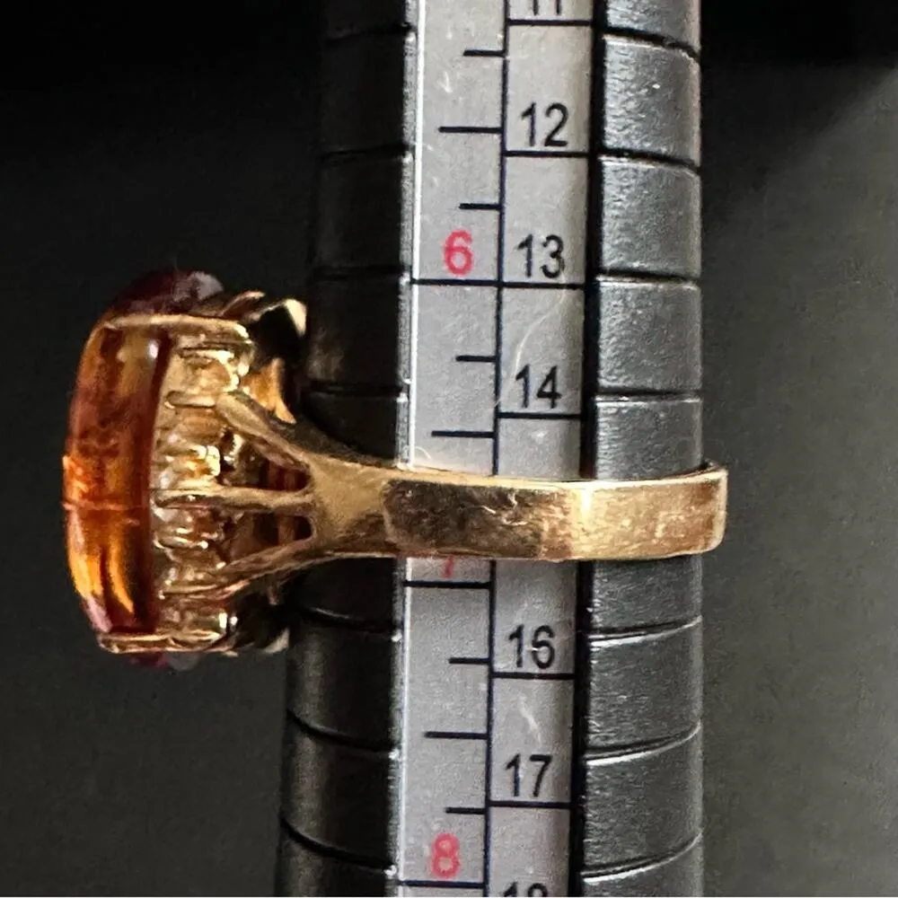 Vintage 14k Gold Plated Amber And CZ Ring - Image 8