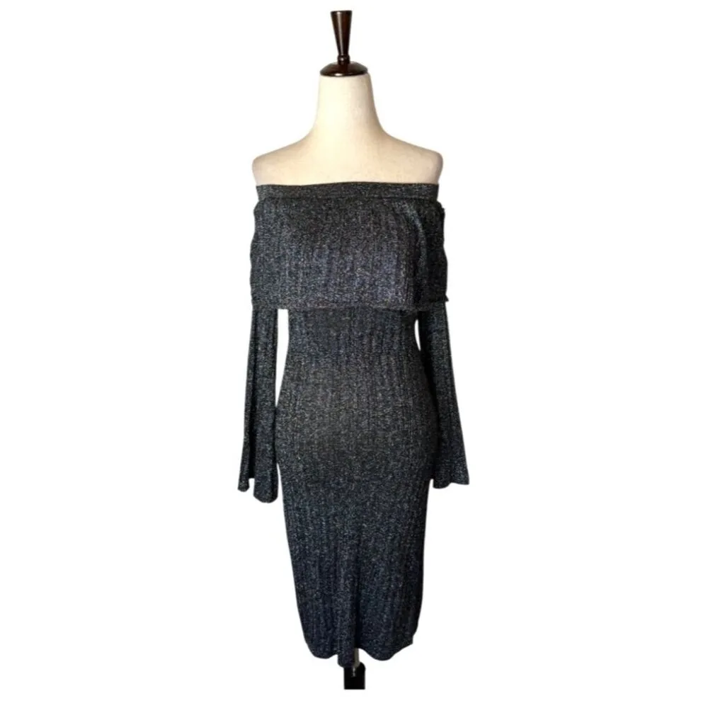 Keepsake Dress Women Small Gray Off The Shoulder Metallic Reflections Sheath - Image 3
