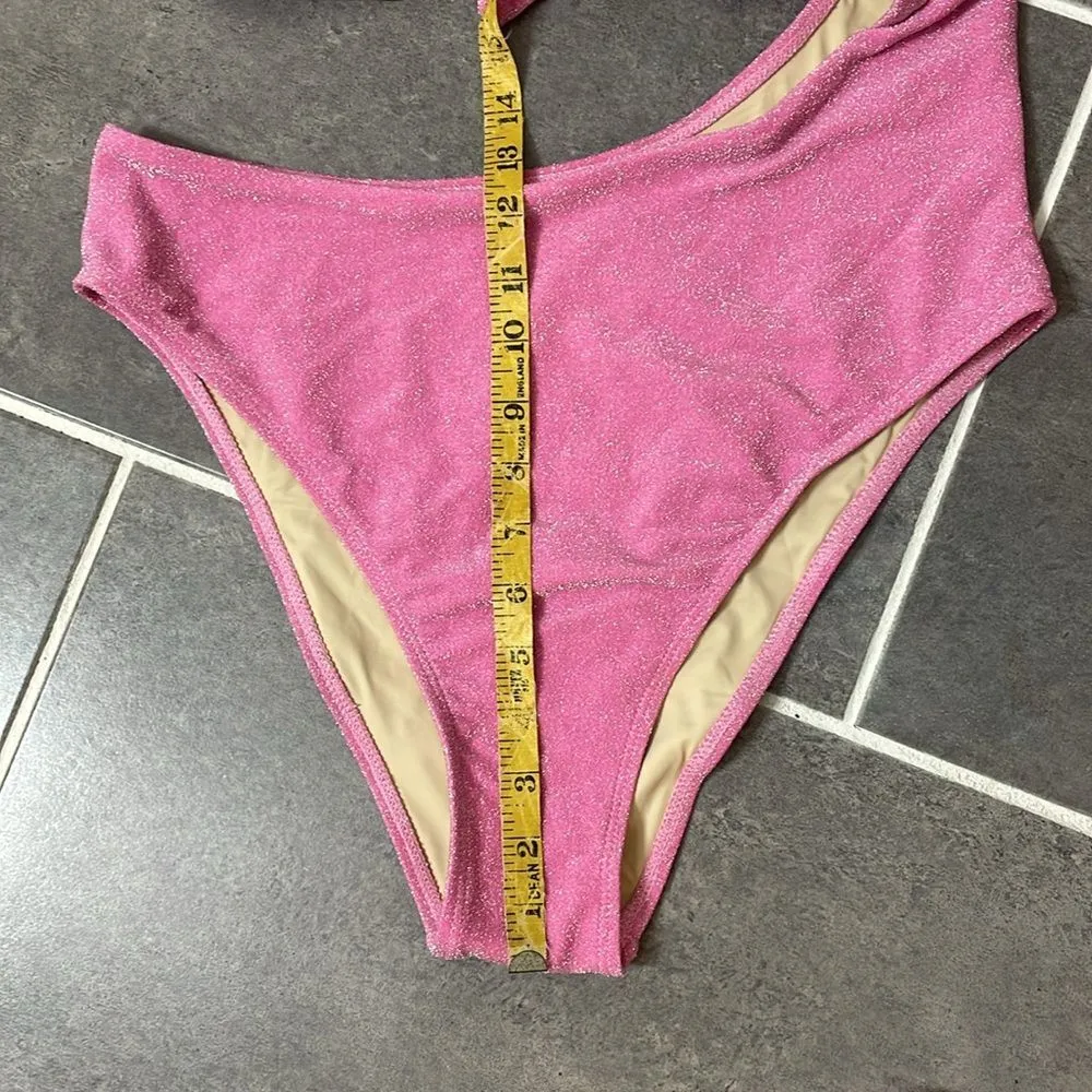 Berlook Shimmer Pink Lurex Cutout One Piece Swimsuit size XL - Image 6