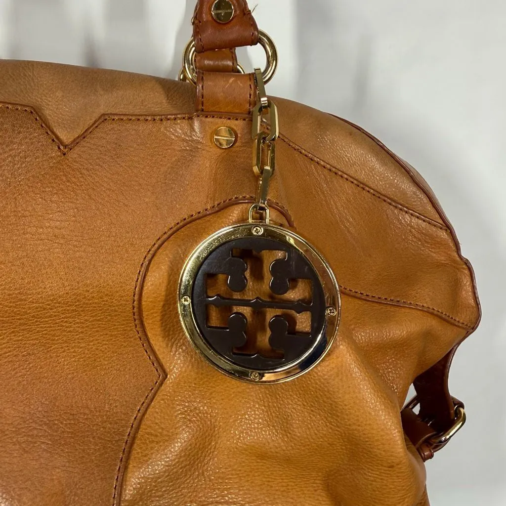 Tory Burch Amalie slouch shoulder bag brown pebbled leather 12x13x6" - Image 2