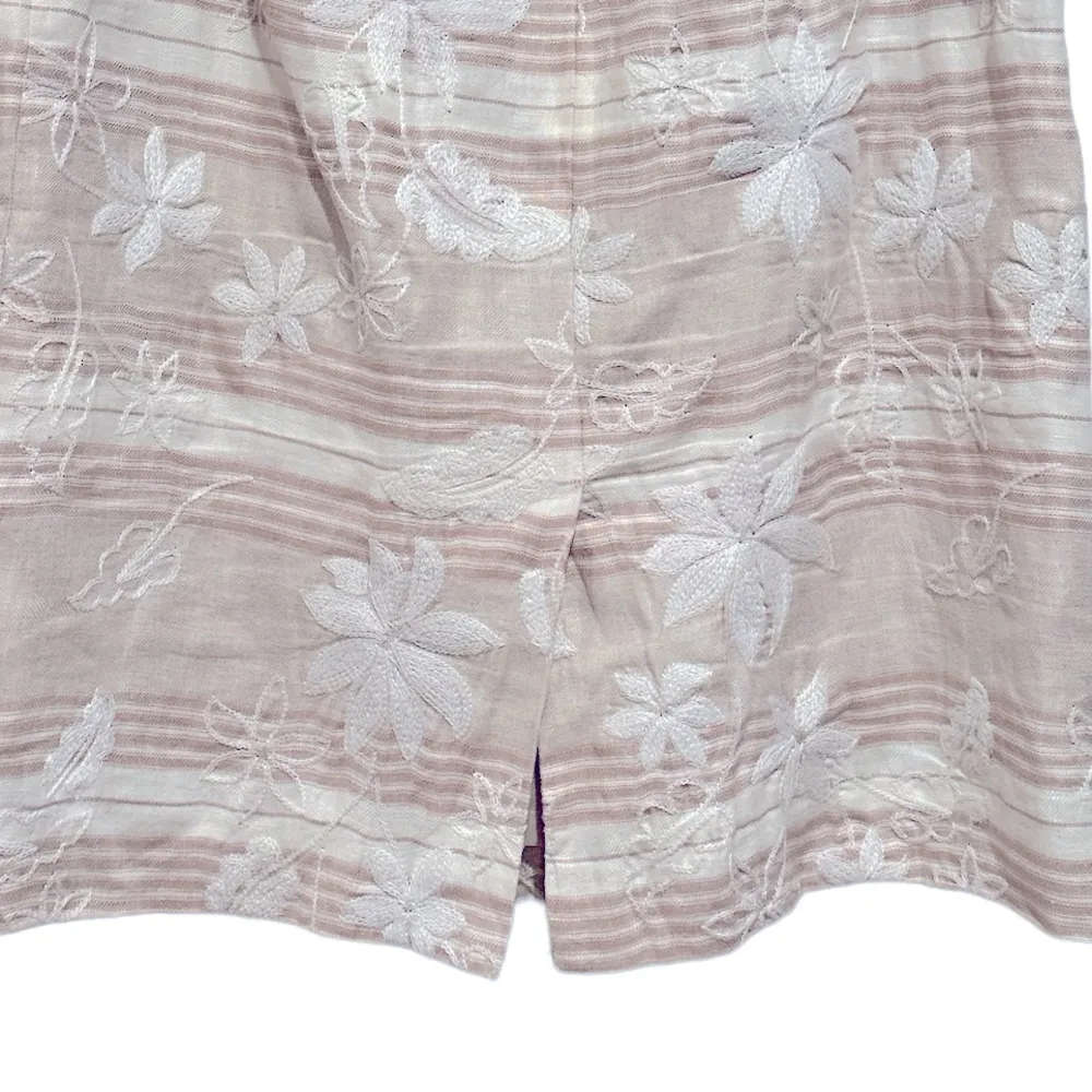 TALBOTS IRISH LINEN EMBROIDERED TAN BEIGE WHITE STRIPED FLORAL PENCIL SKIRT 6 - Image 5