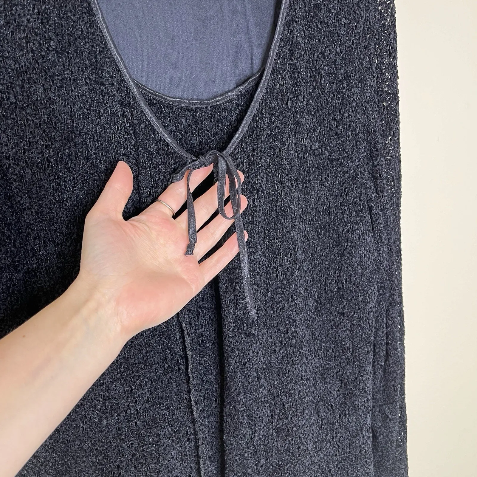 Women's Y2K Top Open Loose Weave Sweater Witchy Whimsigoth BIYAYCDA Tie Set 2x Black Size XXL - Image 2