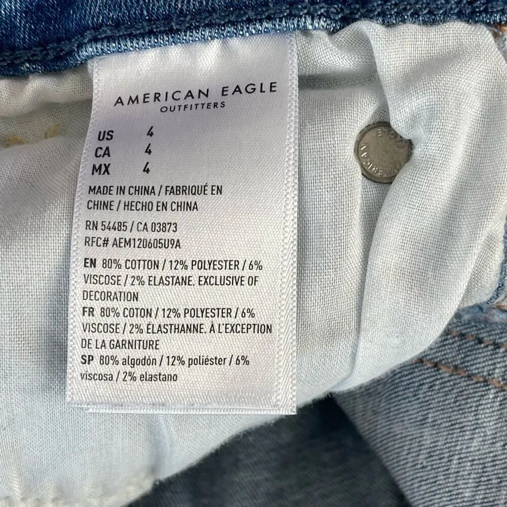American Eagle SZ 4 Curvy Hi-Rise Shortie Jean Shorts Distressed Cuffed Stretch - Image 8