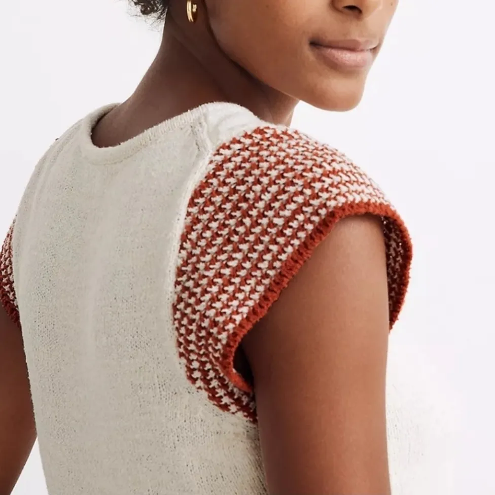 NWT Women’s Madewell Kimble Pullover Short Sleeve Sweater Ivory/Rust Size S - Image 2