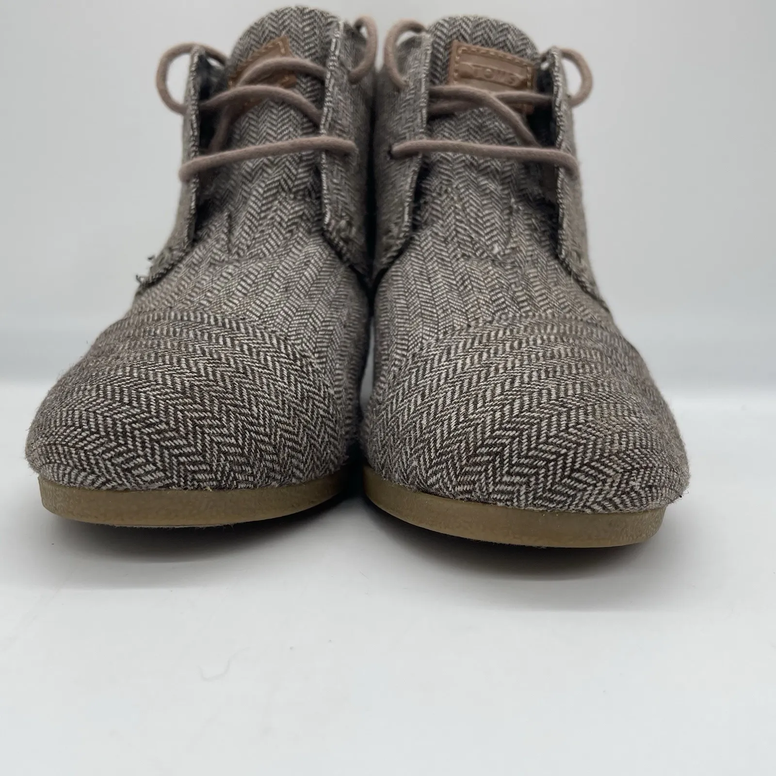 Toms Womens 7.5 Shoes Herringbone Print Desert Ankle Bootie Brown Fabric Wedge‎ - Image 9