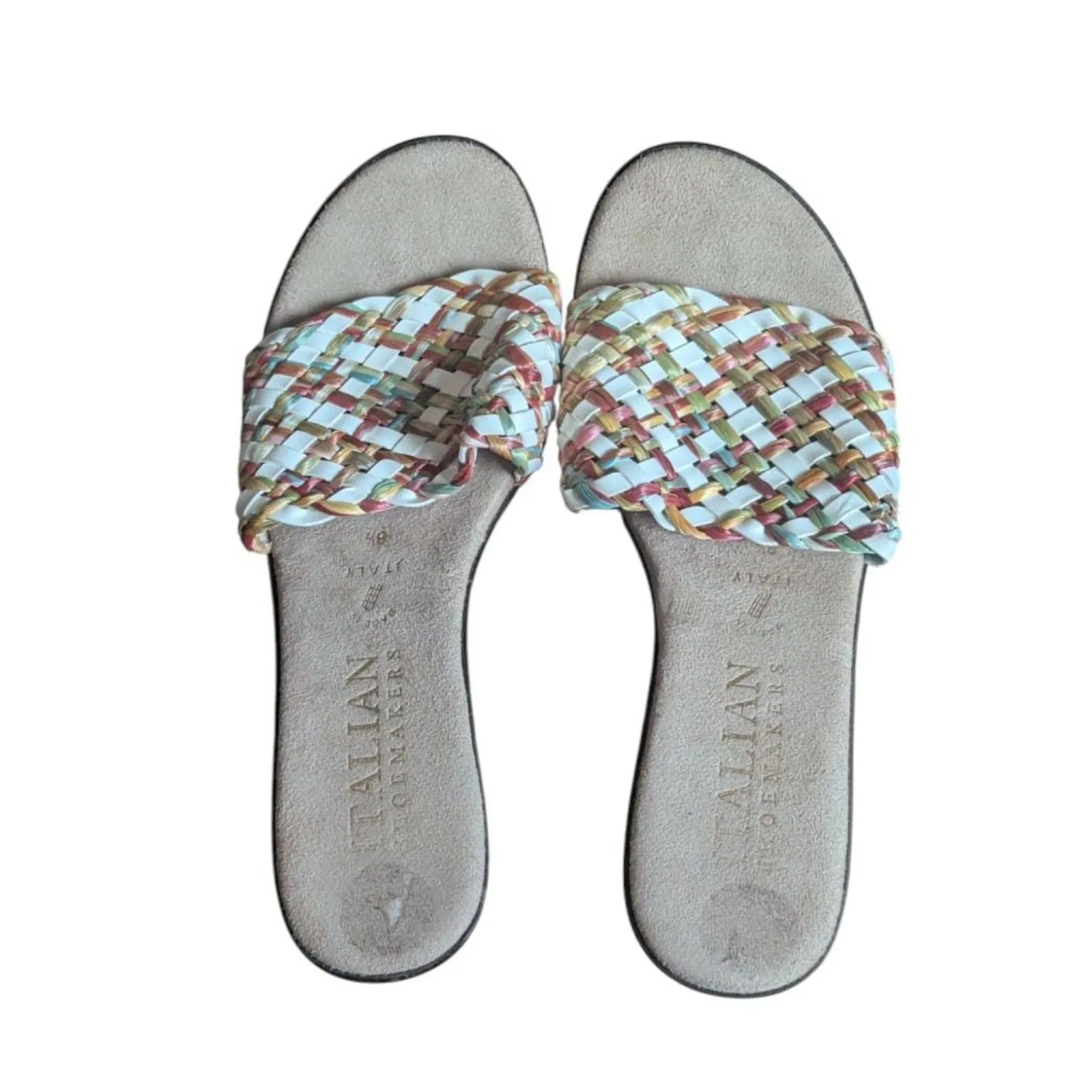Italian Shoemakers Woven Wedge Sandals 8.5 Multi-Color Raffia Espadrille Slides - Image 2