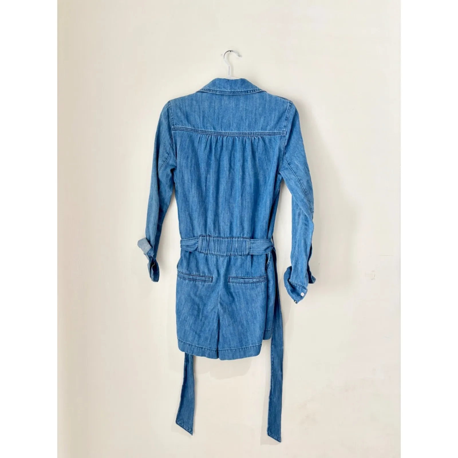 Veronica Beard Jeans Keenan Denim Belted One-Piece Romper Blue Women's Size XS - Image 6