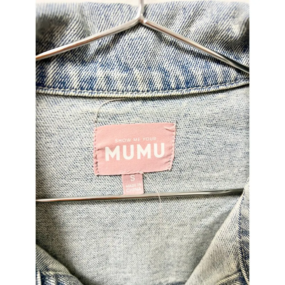 NWOT Show Me Your Mumu 100% Cotton Long Sleeve Trucker Jacket Blue Womens Size S - Image 2