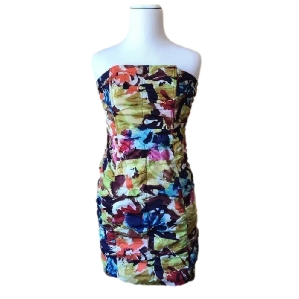 BB Dakota Ruched Abstract Floral Strapless Cotton Dress Size 4 - Image 7