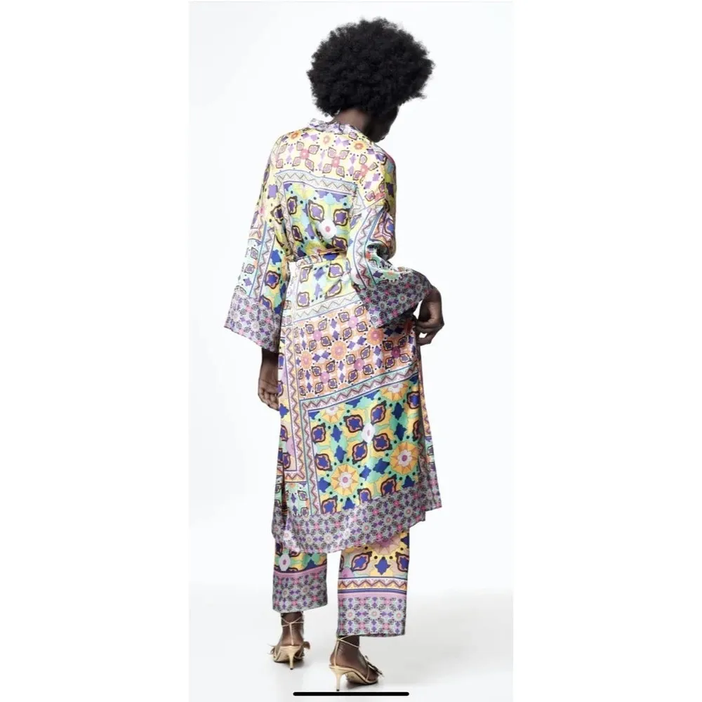 Zara Satin Effect Printed Belted Kimono Robe - Image 11