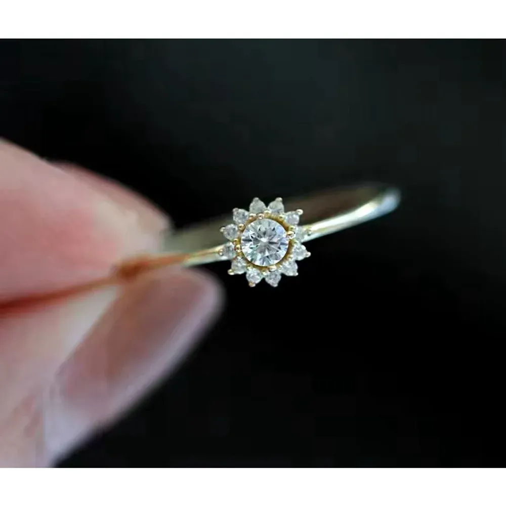 14k Gold‎ Filled Micro Simulated Diamond Sunflower Ring Size 7 - Image 9
