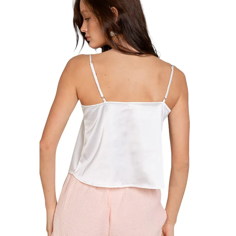 White Satin Cropped Camisole Top SMALL Cami Coquette Retro Lolita Pinup POL NEW - Image 4