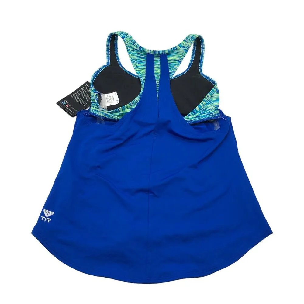 TYR Womens DuraFast Sonoma 2 in 1 Tankini Swim Top UPF 50+ Blue Green S - Image 2