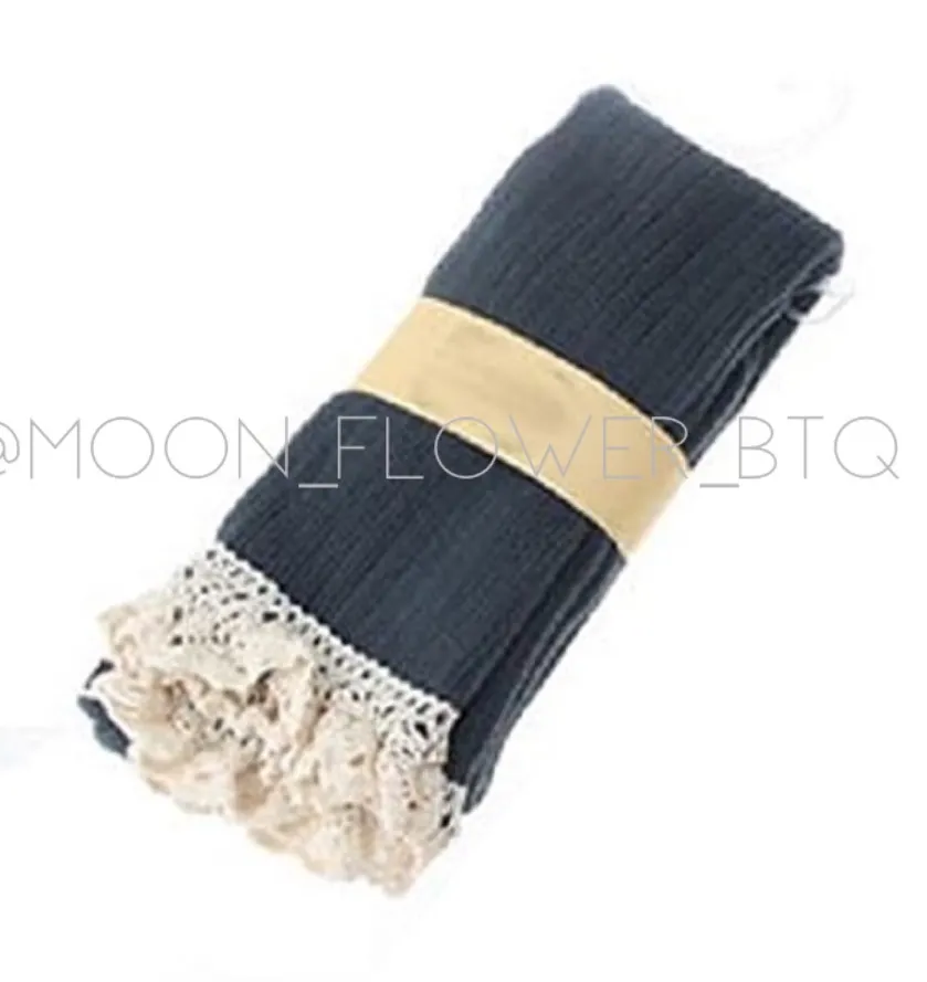 Blue Lace Trim Knit Over the Knee High Socks - Image 1