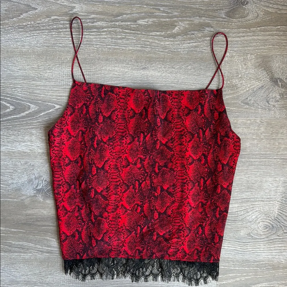 Alice + Olivia Harmon Drapey Slip Tank Snake Cherry/Black small - Image 3