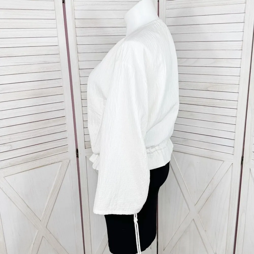 Maeve Anthropologie Beach Parachute Bomber Jacket White XL Scrunch Tie Zip Front - Image 3