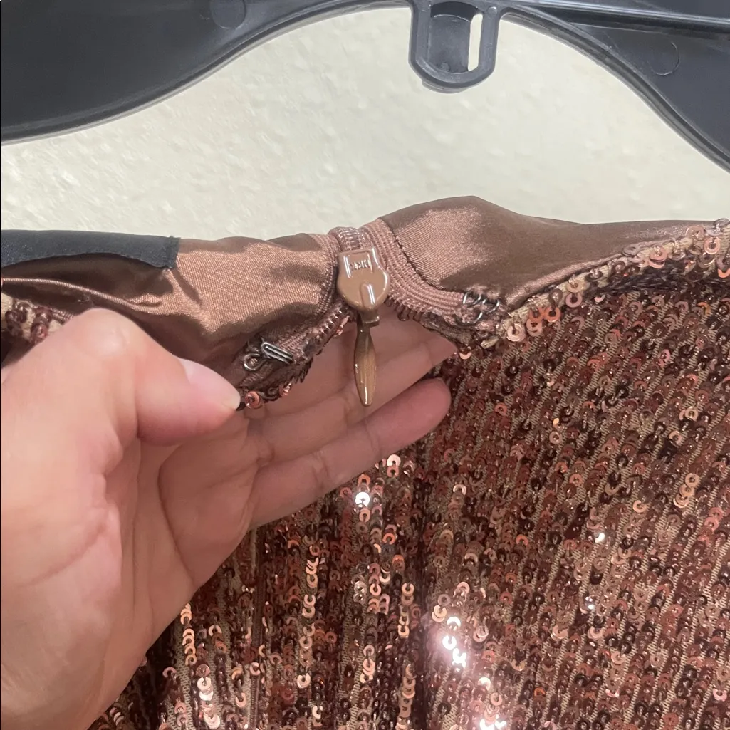 Alex Marie Bronze/copper Sequin Elegant Gown Elbow Length Sleeve Dress - Image 6