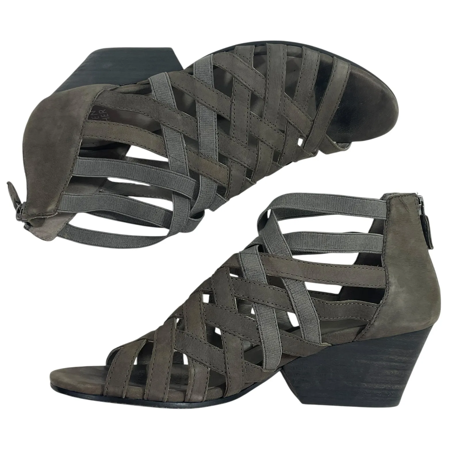 Eileen Fisher Women's Gray Green Woven Elastic‎ Wedge Heel Sandals Size 7.5 - Image 5