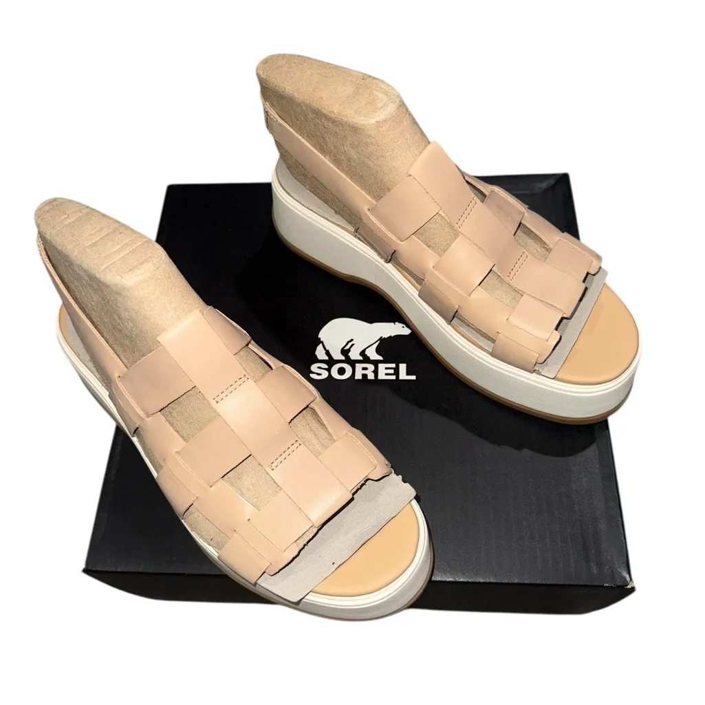 NIB NEW SOREL Dayspring Slingback Platform Sandal IN Color: Honest Beige/ Chalk - Image 11